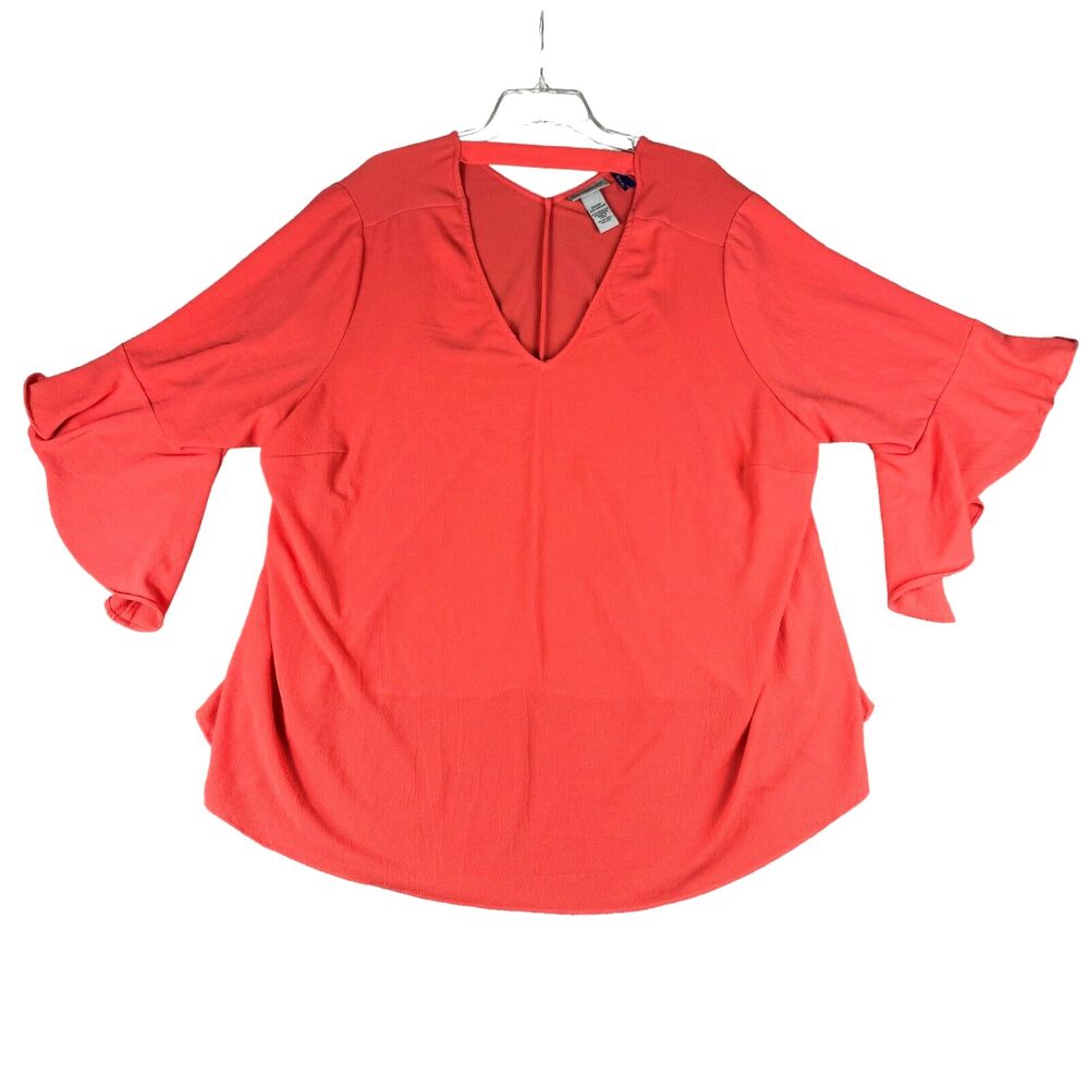 Catherines Blouse Women's 2XWP 22/24 Petite Orange V-Neck Flutter Sleeve Shirt